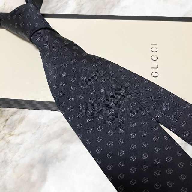 新品未使用】GUCCI グッチ GGロゴ シルク100%高級ネクタイ ブラック-