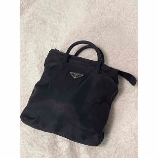 プラダ(PRADA)のプラダ テスートナイロン ハンドバッグ 三角ロゴ ブラック 白タグ(ハンドバッグ)