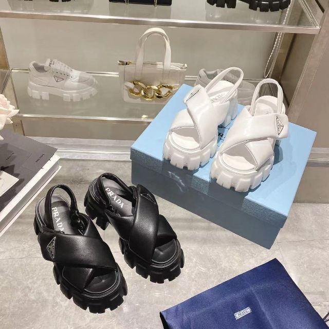 即出荷】 PRADA 36 サンダル パデッド ナッパレザー PRADA◇モノリス