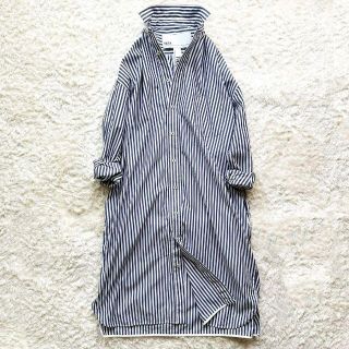 美品♪ティッカ シャツワンピース ウール チェック バンドカラー ブラウンcb1