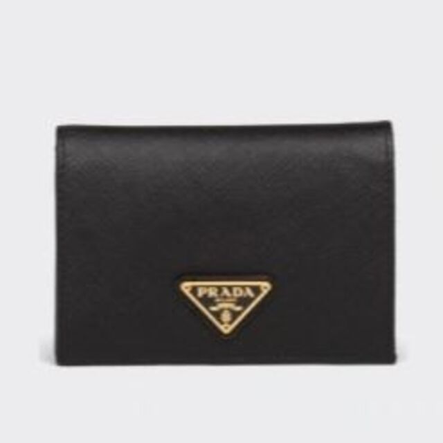PRADAプラダ正規品サフィアーノトライアングル財布ブラック黒ゴールド金色未使用