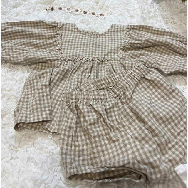バースデイ ギンガムチェックセットアップ70-80 キッズ/ベビー/マタニティのベビー服(~85cm)(ロンパース)の商品写真