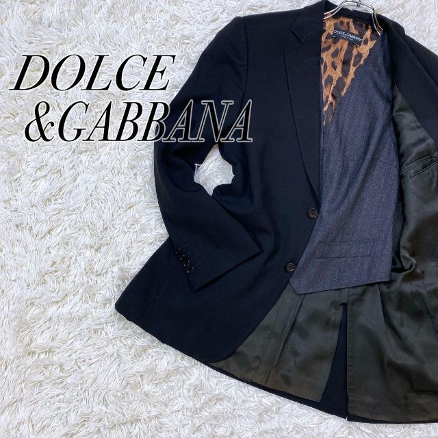 DOLCE&GABBANA(ドルチェアンドガッバーナ)のドルチェ&ガッバーナ ジャケット ブラック 黒 ベスト レオパード柄 2点セット メンズのジャケット/アウター(テーラードジャケット)の商品写真