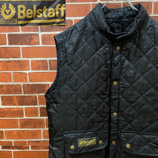 BELSTAFF(ベルスタッフ)のB12 Belstaff キルティングベスト 古着 ブラックベスト Lサイズ相当 メンズのトップス(ベスト)の商品写真