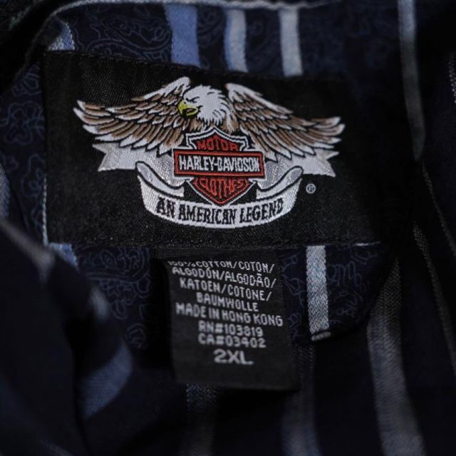 Harley Davidson(ハーレーダビッドソン)のハーレーダビットソン　長袖シャツ　刺繍ロゴ　ペイズリー柄　総柄シャツ　ネイビー メンズのトップス(シャツ)の商品写真