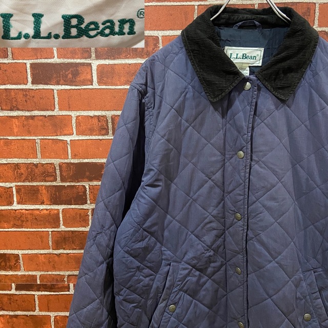 B22 L.L.Bean キルティングジャケット 襟コーデュロイネイビー L相当