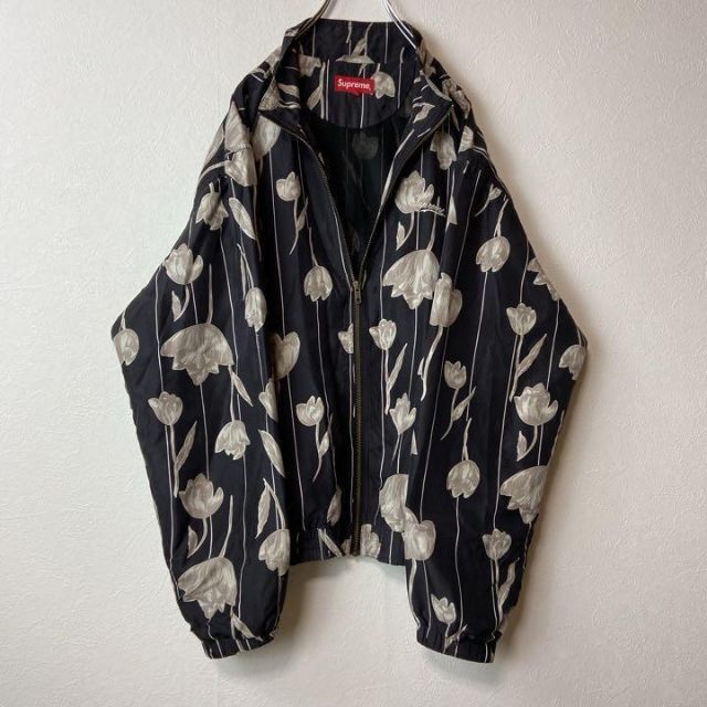 名作19ss】Supreme FloralSilk古着トラックジャケット黒M 人気 18333円