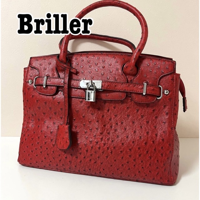 Briller ハンドバッグ オーストリッチ 型押し 2way レッド レザー