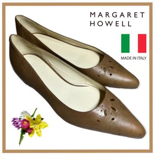 マーガレットハウエル(MARGARET HOWELL)の【イタリア製】美品 マーガレットハウエル レザーフラットパンプス ポインテッド(バレエシューズ)