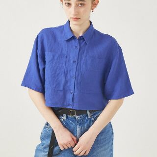 ルージュヴィフラクレ(Rouge vif la cle)の【ブルー】【セットアップ対応】麻製品染ショートシャツ(シャツ/ブラウス(長袖/七分))