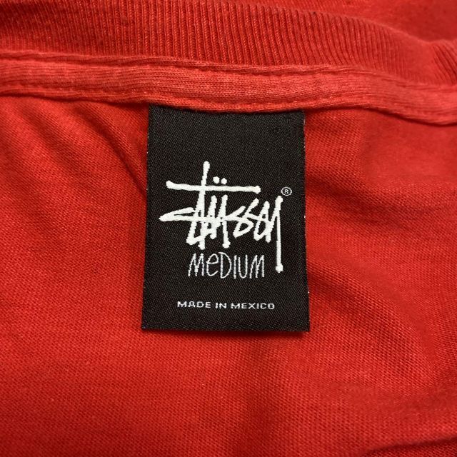 メキシコ製、ストックロゴ】stussyレッド古着Tシャツ赤ストリートM半袖