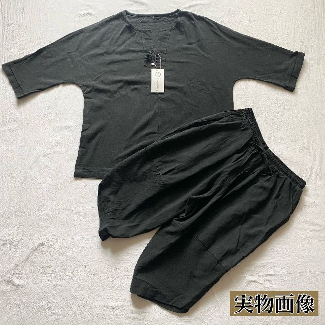 4XL 黒 上下セット ルームウェア メンズ 天然素材 甚平 半袖 ハーフパンツ メンズの水着/浴衣(浴衣)の商品写真