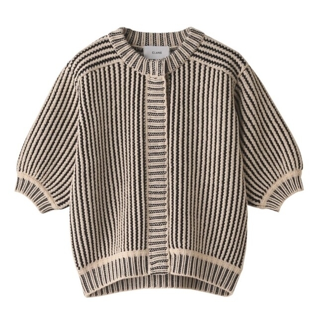 2定価CLANE STRIPE CABLE HALF SLEEVE CARDIGAN