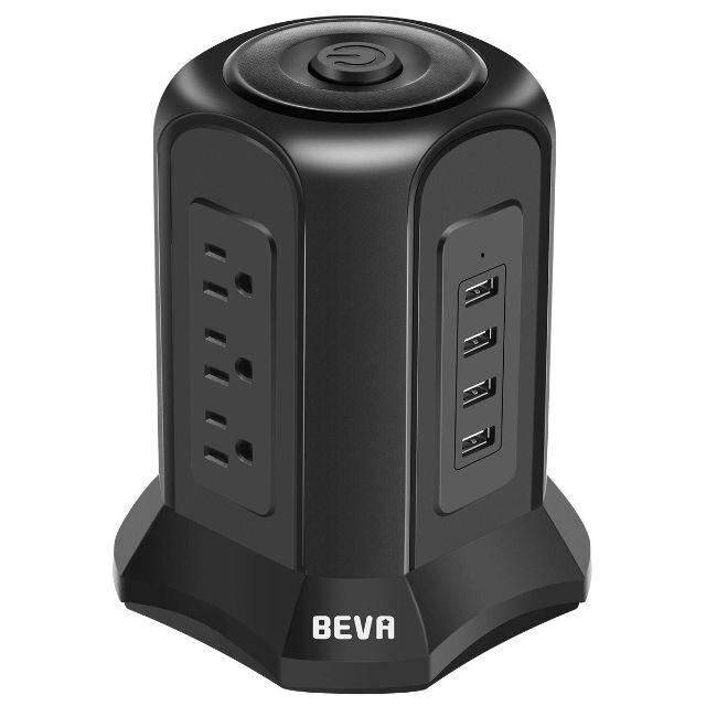 【色: 9AC+4USB】BEVA タワー型電源タップ USB付き電源タップ U