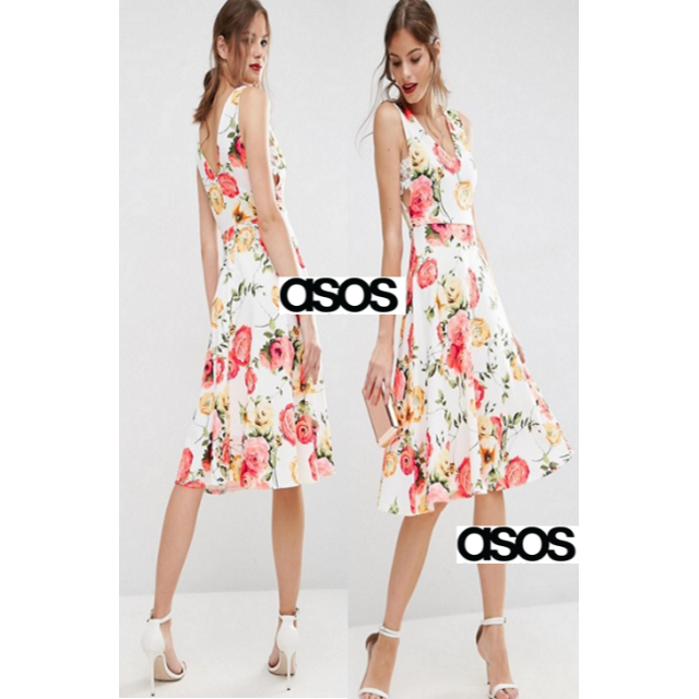 asos(エイソス)の日本未入荷*UK6*ASOS*サイドレース花プリントスケータードレス☆ レディースのワンピース(ひざ丈ワンピース)の商品写真