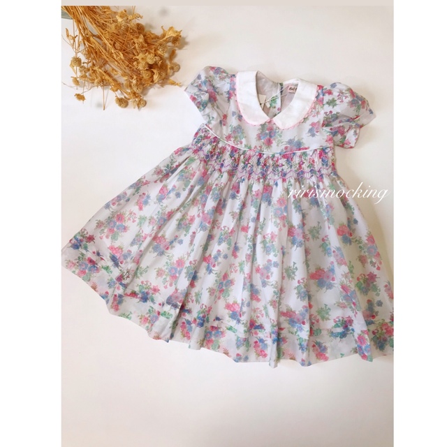 新作　半袖　スモッキング　ワンピース　ドレス　メゾピアノ 好き　紫陽花 キッズ/ベビー/マタニティのキッズ服女の子用(90cm~)(ワンピース)の商品写真