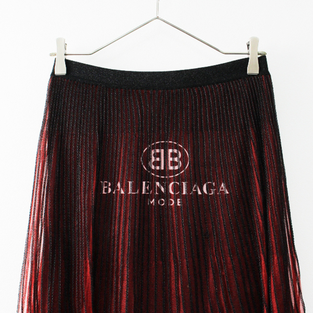 BALENCIAGA バレンシアガ ロゴプリント チュールロングスカート 38/レッド プリーツ ボトムス【2400012571105】 3