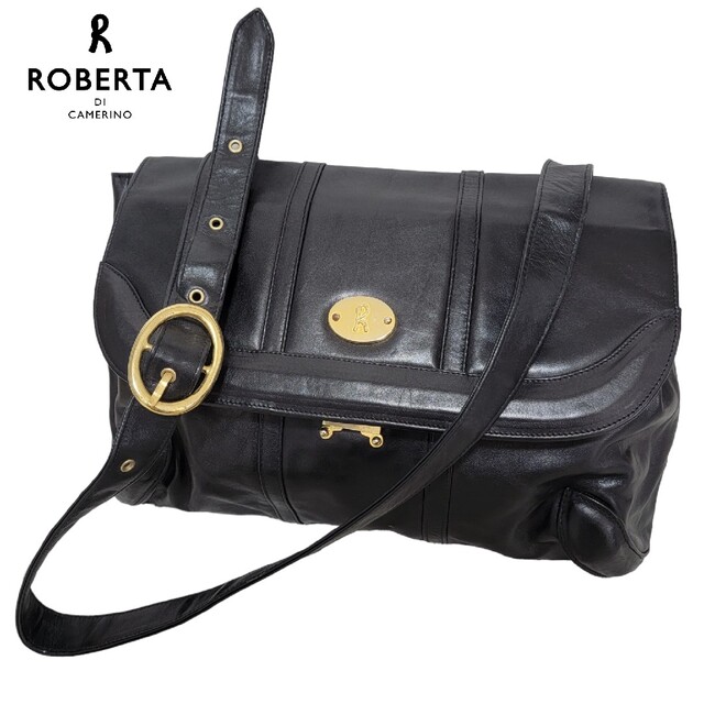 【美品】イタリア製 ロベルタディカメリーノ ROBERTA 黒 ショルダーバッグ