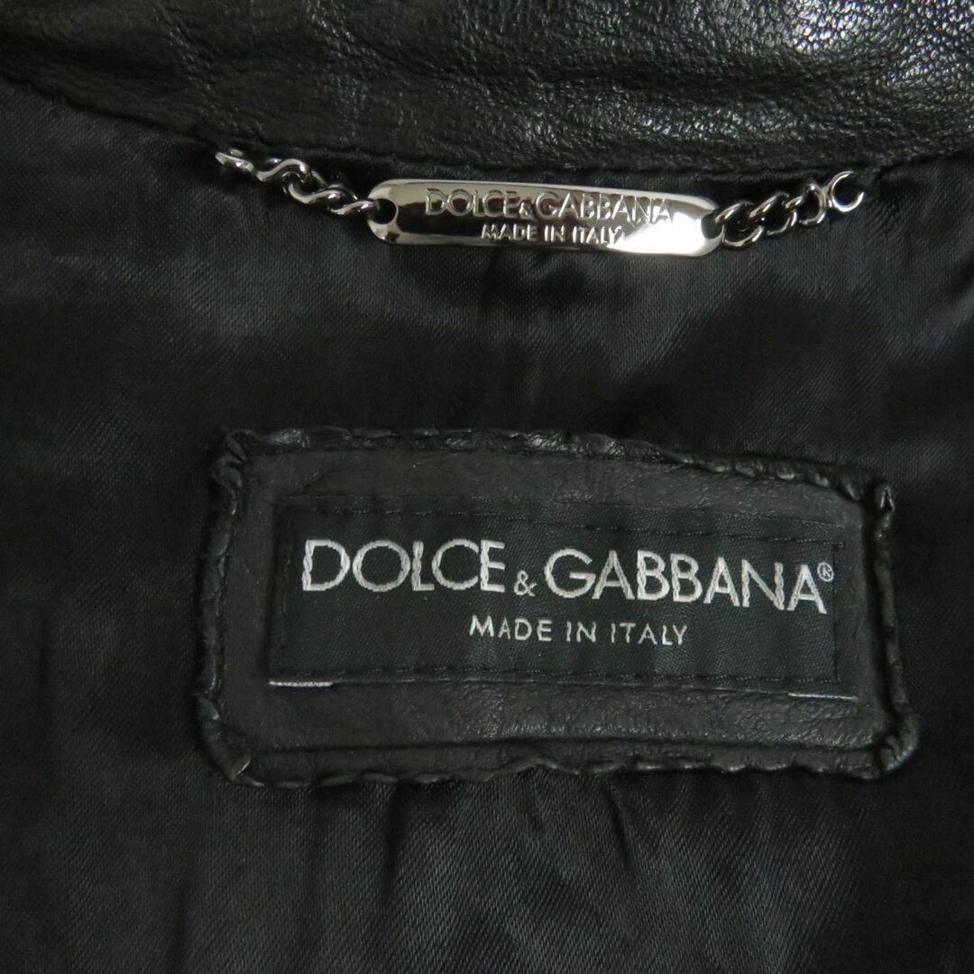 極美品□黒タグ DOLCE＆GABBANA/ドルチェ＆ガッバーナ ZIPUP ウォッシャブル シングルライダース/ラムレザージャケット 黒 伊製 正規品　t13-st30303-183