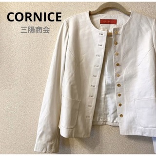 CORNICEタグ付きコーニッシュ羊革レザージャケット 白ホワイト×ゴールド金具(ライダースジャケット)