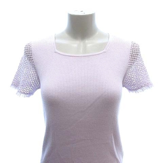 トゥーシー リブニット カットソー 半袖 切替 かぎ編み フリンジ 40 紫 レディースのトップス(ニット/セーター)の商品写真