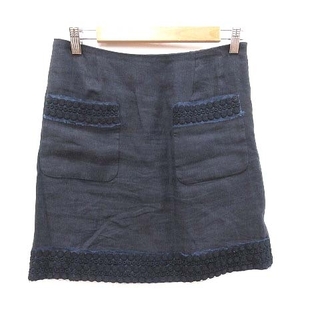 アドーア(ADORE)のアドーア 台形スカート ミニ 刺繍 レース 麻 リネン 36 紺 ダークネイビー(ミニスカート)