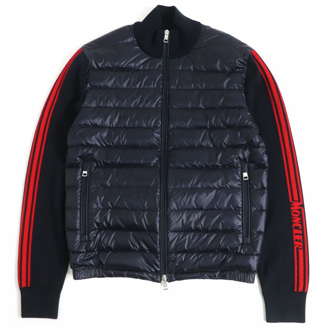 極美品□2019年製 MONCLER/モンクレール CARDIGAN TRICOT アームロゴ サイドライン ニット切替 ダウンジャケット ネイビー M 国内正規品　t04-st30303-385