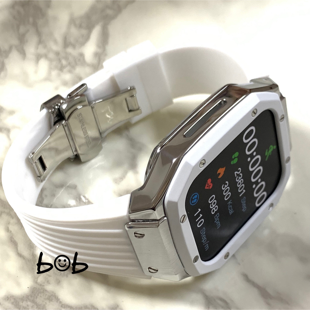 Apple Watchラバー白アップルウォッチバンドカスタムホワイトメタル