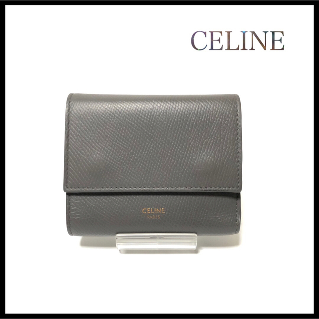 財布【美品】CELINEセリーヌスモールトリフォールド三つ折り財布グレー