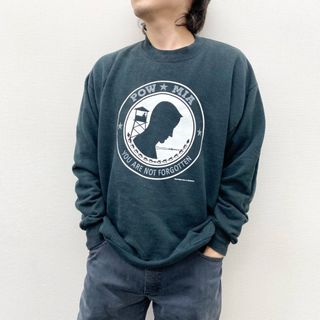 ジャージーズ(JERZEES)のUS古着 ジャージーズ JERZEES スウェット シャツ トレーナー POW MIA プリント 長袖 サイズ：Men's L ブラック【中古】(スウェット)