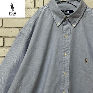 ポロラルフローレン(POLO RALPH LAUREN)の90s Ralph Lauren 長袖オックスフォードシャツ ロゴ刺繍 水色M(シャツ)