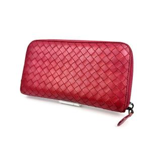 ボッテガヴェネタ(Bottega Veneta)のボッテガヴェネタ イントレチャート 長財布 ナッパ 赤 レッド ジップアラウンド(財布)