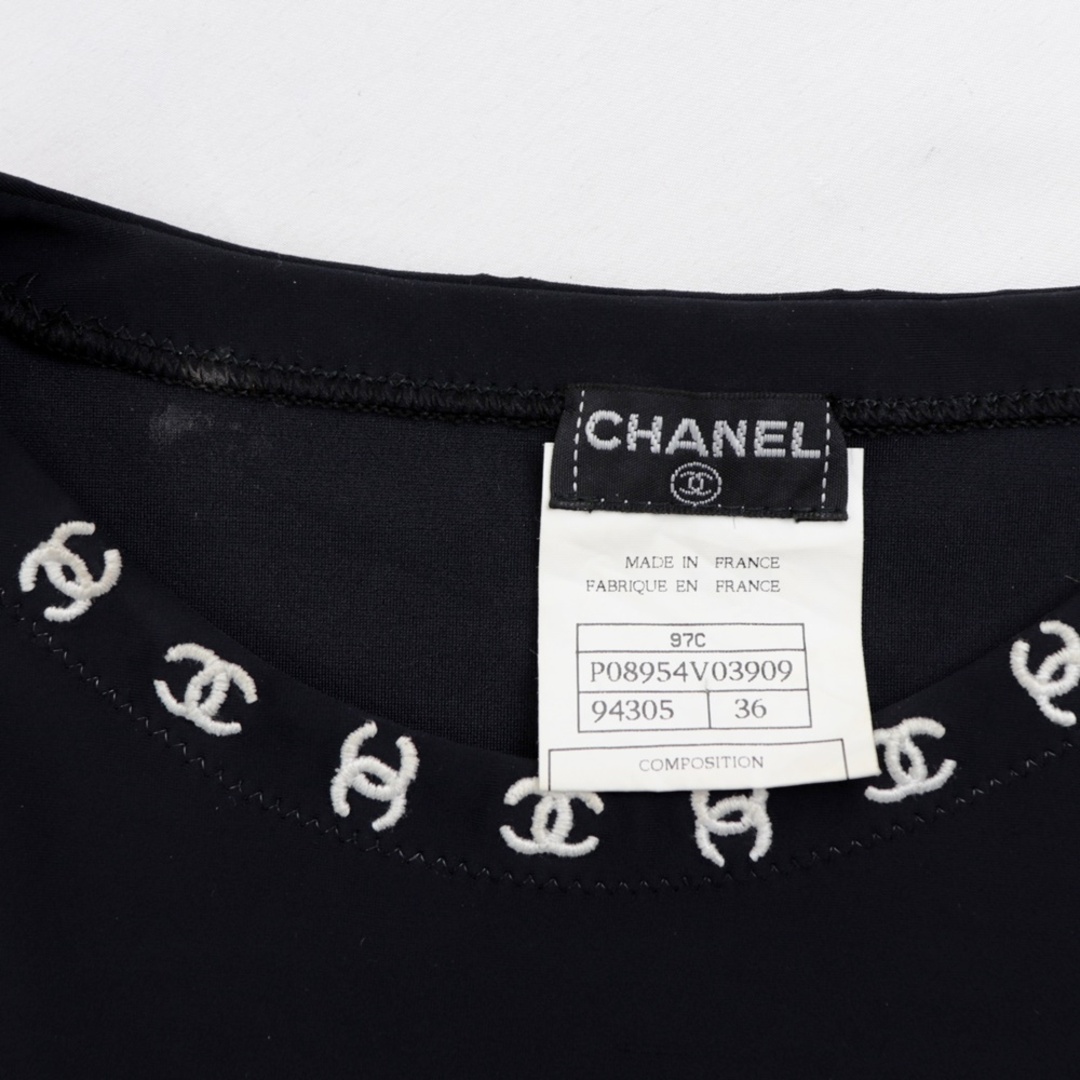 シャネル ヴィンテージ 97C スイムウェア 半袖Ｔシャツ トップス レディース 黒 36 ココマーク刺しゅう CHANEL