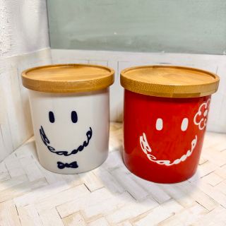 ビームス(BEAMS)のビームス♡赤と白のにっこり可愛いバンブー蓋のキャニスター♡セット♡(収納/キッチン雑貨)