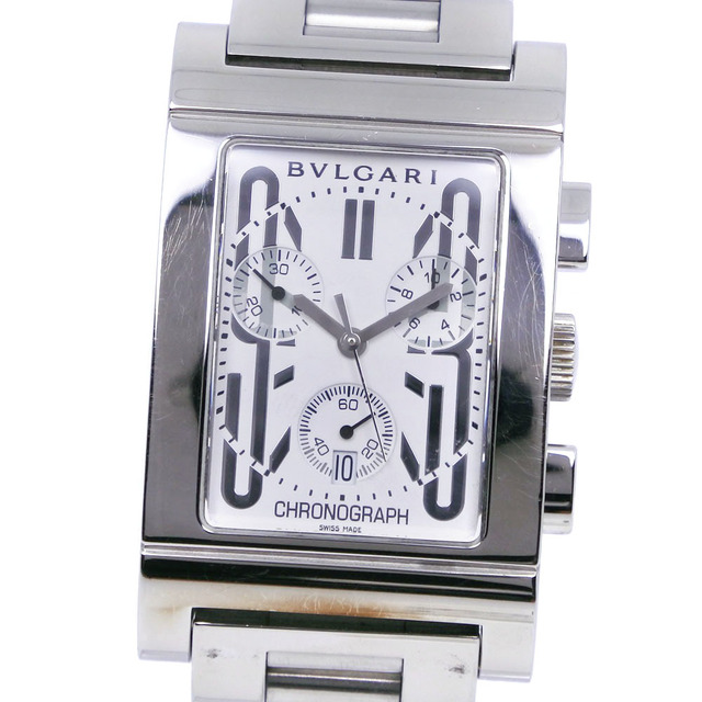 BVLGARI - 【BVLGARI】ブルガリ レッタンゴロ クロノグラフ RTC49S ステンレススチール クオーツ クロノグラフ メンズ 白文字盤 腕時計
