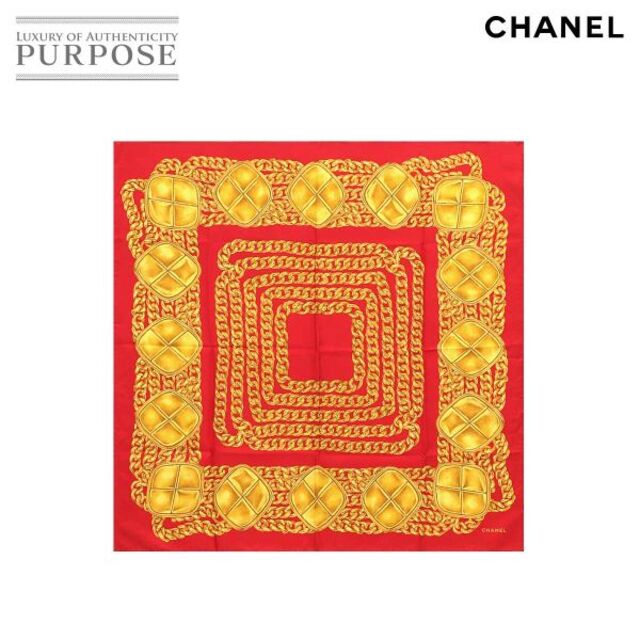 シャネル CHANEL スカーフ チェーン柄 シルク レッド