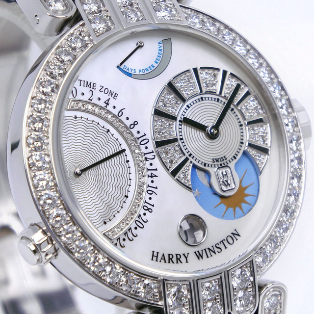 HARRY WINSTON(ハリーウィンストン)の【HARRY WINSTON】ハリーウィンストン プルミエール エキセンター タイムゾーン 200-MMTZ39W K18ホワイトゴールド×ダイヤモンド×レザー 手巻き アナログ表示 メンズ ホワイトシェル文字盤 腕時計 メンズの時計(腕時計(アナログ))の商品写真