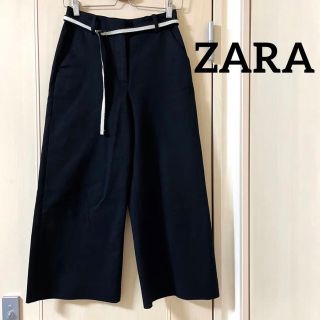 ザラ(ZARA)のZARA ベルト付き　クロップド　ワイドパンツ(クロップドパンツ)