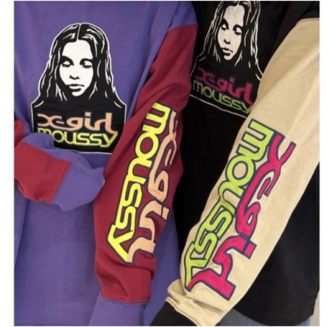即完売品♡MOUSSY×X-girlコラボ♡XG FACE LS Tシャツ♡黒