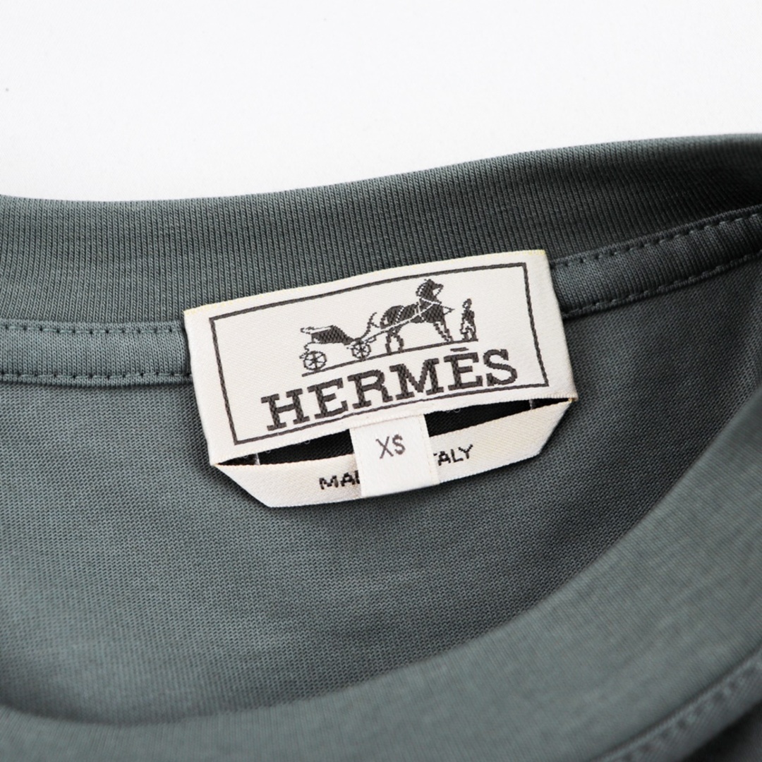 未使用 エルメス 22SS スーパーH レザーパッチ 半袖Ｔシャツ メンズ カーキ XS カットソー HERMES