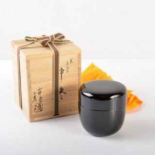 茶道具　山中塗工房　冴造　黒漆　真塗　中棗　共布共箱　V　R5691(漆芸)