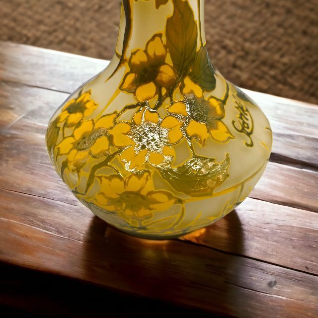 証明書付】高さ24.5cm エミールガレ 花瓶 カメオ彫 アンティーク-