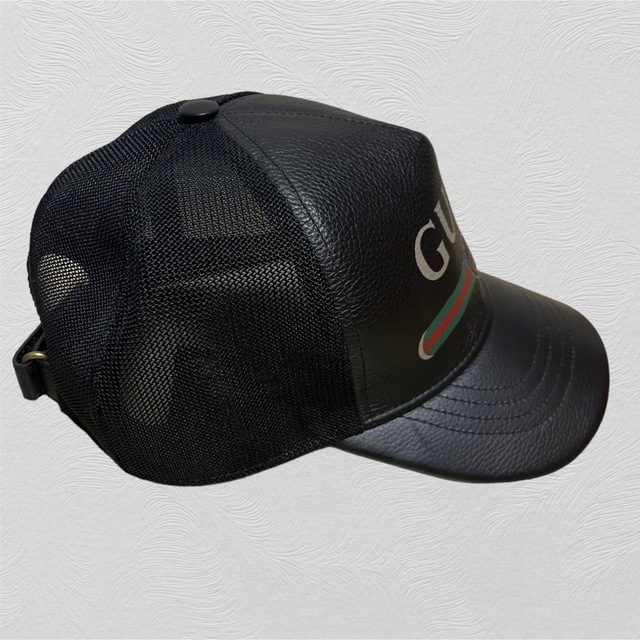 GUCCI グッチ ベースボールキャップ ロゴプリント シェリーライン レザー-