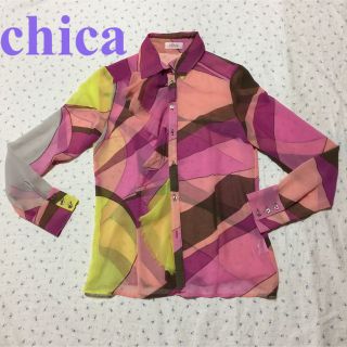 ルカ(LUCA)の美品　chica セレクトショップ購入　透け感　幾何学柄　ブラウス(シャツ/ブラウス(長袖/七分))