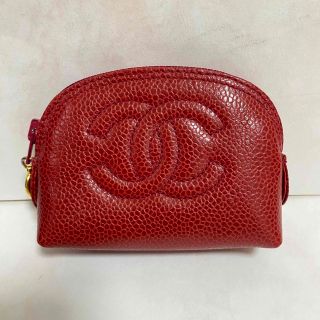 シャネル(CHANEL)のシャネル　正規品　デカココ　ミニポーチ　キャビアスキン　赤　ギャランティあり(ポーチ)