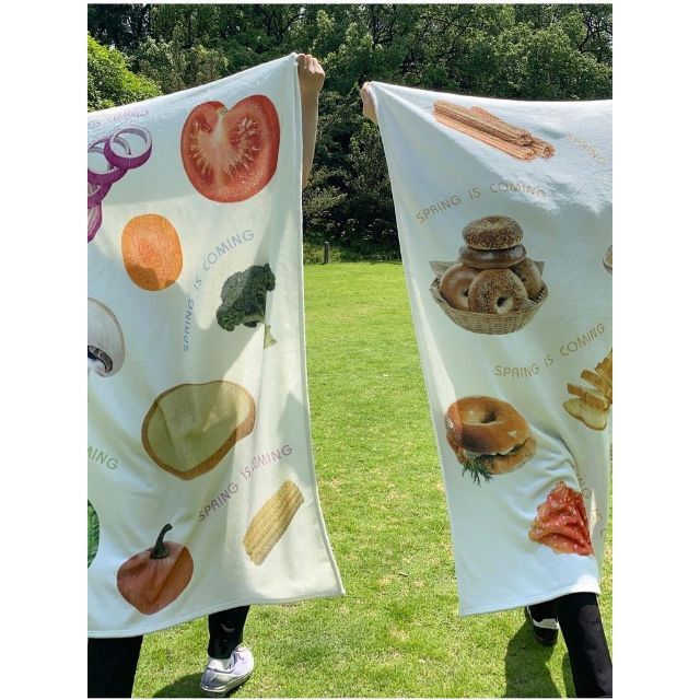 nuanzao 韓国 実写 食べ物柄 大判ブランケット ホワイト 毛布