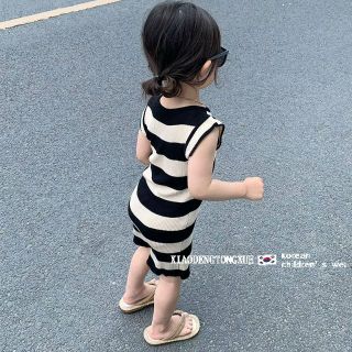 100㎝ キッズワンピース 韓国服 子供服 おしゃれ ボーダー 春服夏服(ワンピース)