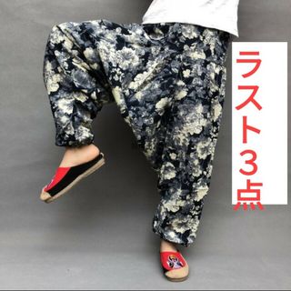 新品　リネン　花柄　和柄　和風　アジアン　エスニック柄　サルエルパンツ　裾ゴム(サルエルパンツ)