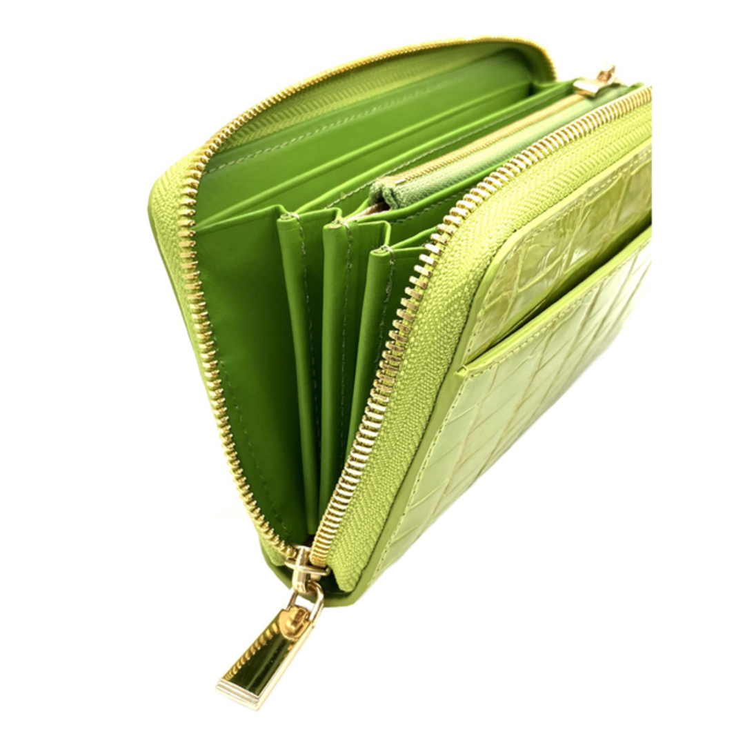 長財布 クロコダイル ヘンローン 緑 ライム シャイニング加工 レディース 財布 レディースのファッション小物(財布)の商品写真