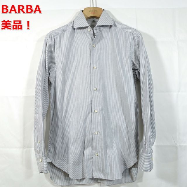 【定番】バルバ　ストライプワイドカラーシャツ　BARBA